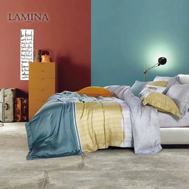 【LAMINA】雙人 100%萊賽爾天絲枕套床包組-知風(條紋系列)♒70A001